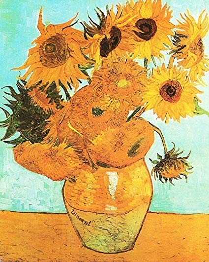 vase with 12 sunflowers
